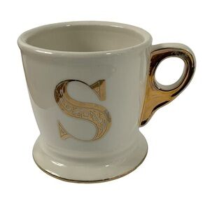 Anthropologie Gold Initial Monogram "S" coffee Mug 14 oz